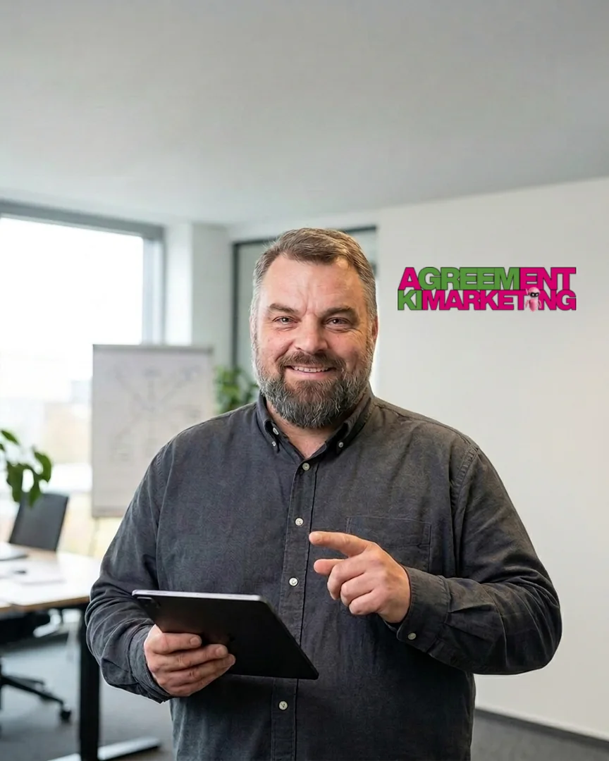 Christian Rill als Werbefigur für aGREEMent, KI-generiert aus seinem Handyfoto